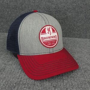 Browning Hat Cap Snap Back Adjustable Gray Red Mesh Trucker Mens Hunting Rifle